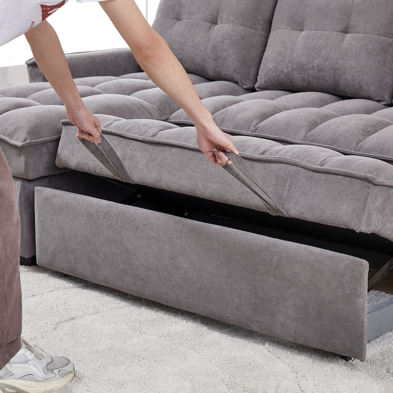 78.75" Reclining Sofa Bed with Charging Ports, L-Shaped Sectional with Storage, Dark Grey Chenille