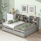preview thumbnail 3 of 7, Full Daybed Sofa Bed w/ Storage Drawers and Side Bookcase, Platform Bed for Kids Teens Bedroom, No Box Spring Needed, Grey