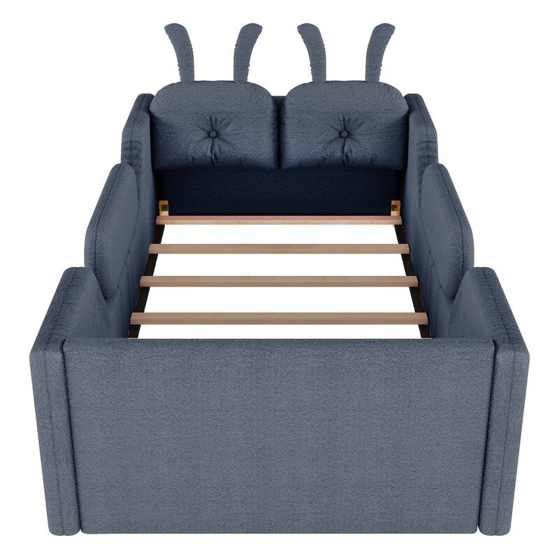 Gray Twin Upholstered Platform Bed with Rabbit Cushion & Removable Side Rails! (Arrives 2025/1/15)