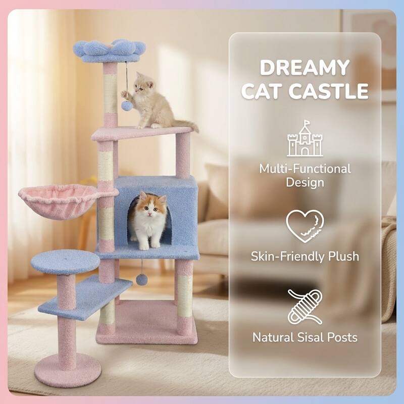 Flower Cat Tree With Large Condo Removable Flower Cushion And Hammock