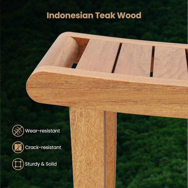 Gymax 30'' Large Teak Shower Stool w/ Storage Shelf Non-slip &