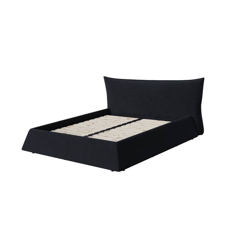 King/Queen Size Velvet Upholstered Platform Bed Frame with Soft Padded Headboard