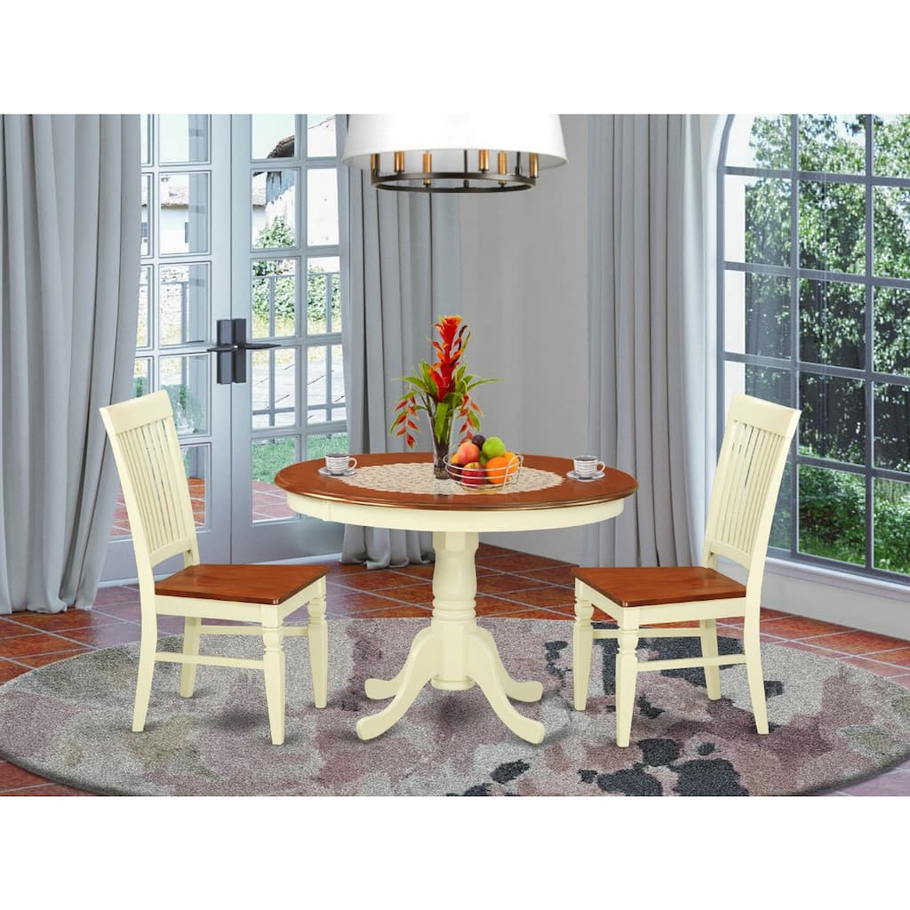HomeStock 3-Pc Buttermilk and Cherry Solid Wood Top - Dining Room Set - Seats 4