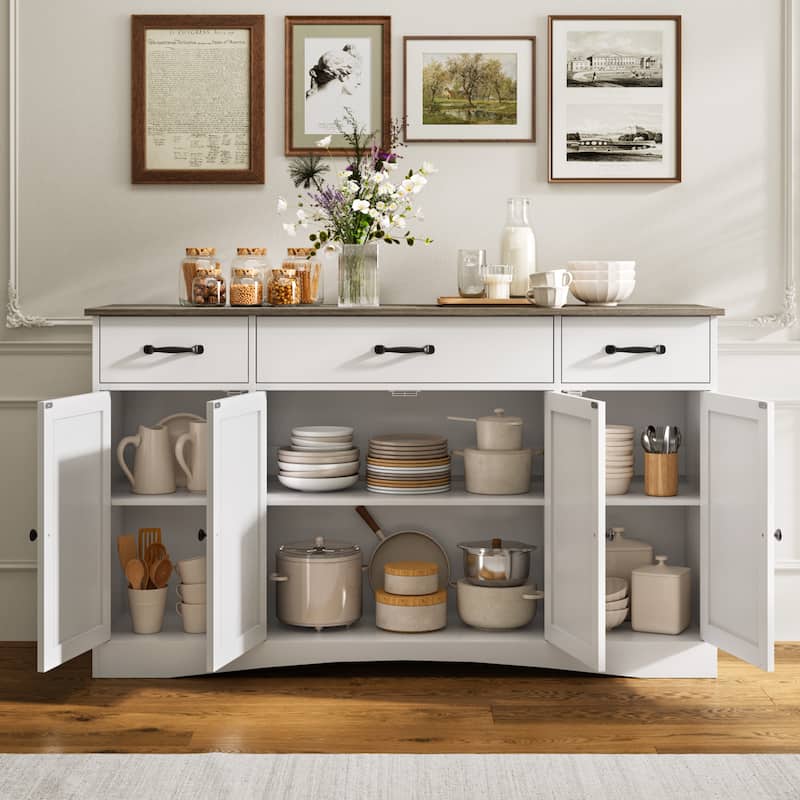 Sideboard Buffet Cabinet with Storage, Modern Kitchen Sideboard and Coffee Bar with Drawers and Doors