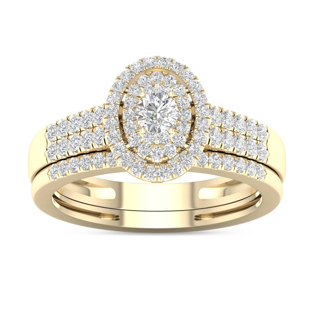 IGI Certified 1/2ct TDW Diamond Halo Bridal Set in 10K Yellow Gold for Women