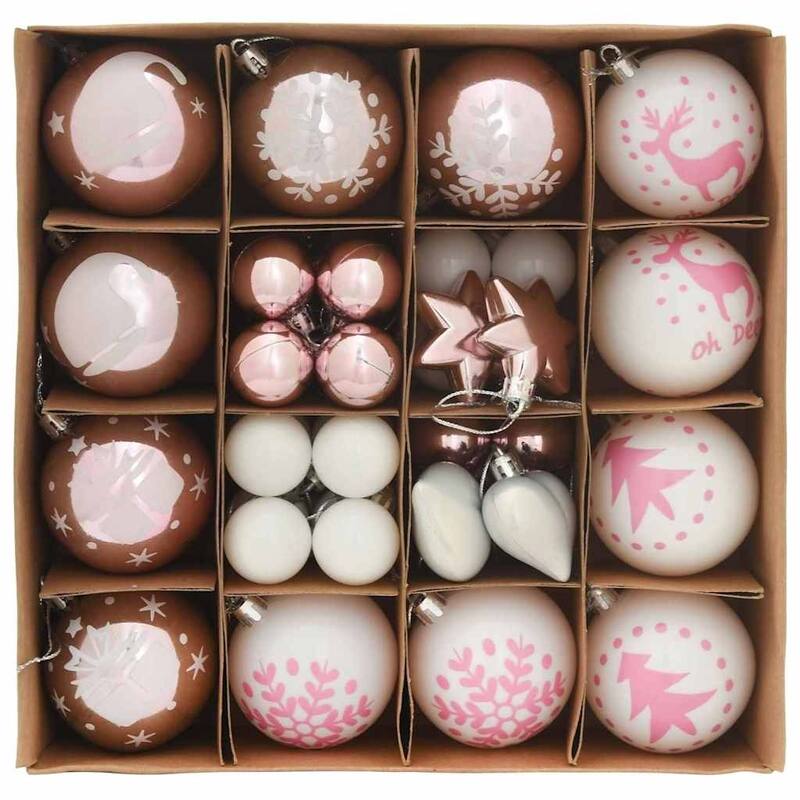vidaXL Christmas Bauble Set 40 pcs White and Pink - 2.4 x 2.4 x 2.4