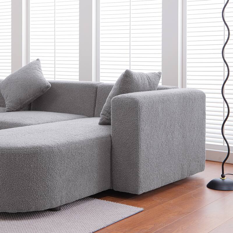 Gray L shape Boucle Sofa with curved seat (facing right)