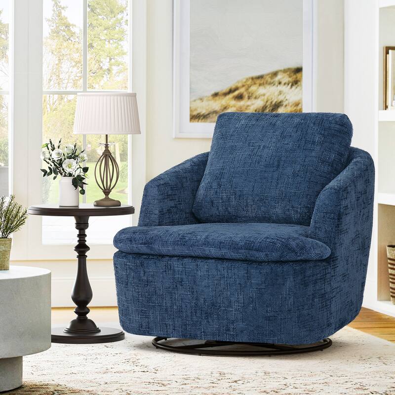 360° Modern Swivel Accent Chair, Chenille Armchair Comfy Round Sofa Chair, Swivel Barrel Chair For Living Room - Deep blue