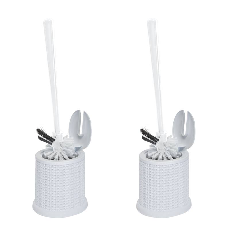 Bath Bliss 2 Pack Self Closing Lid Toilet Brush with Rim Scrubber in Sailor Knot Design - Set