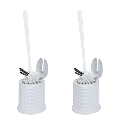Bath Bliss 2 Pack Self Closing Lid Toilet Brush with Rim Scrubber in Sailor Knot Design - Set