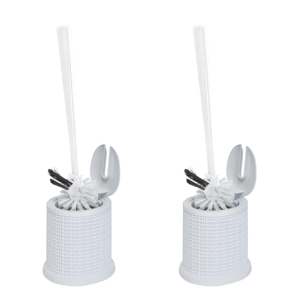 Bath Bliss 2 Pack Self Closing Lid Toilet Brush with Rim Scrubber in Sailor Knot Design - Set