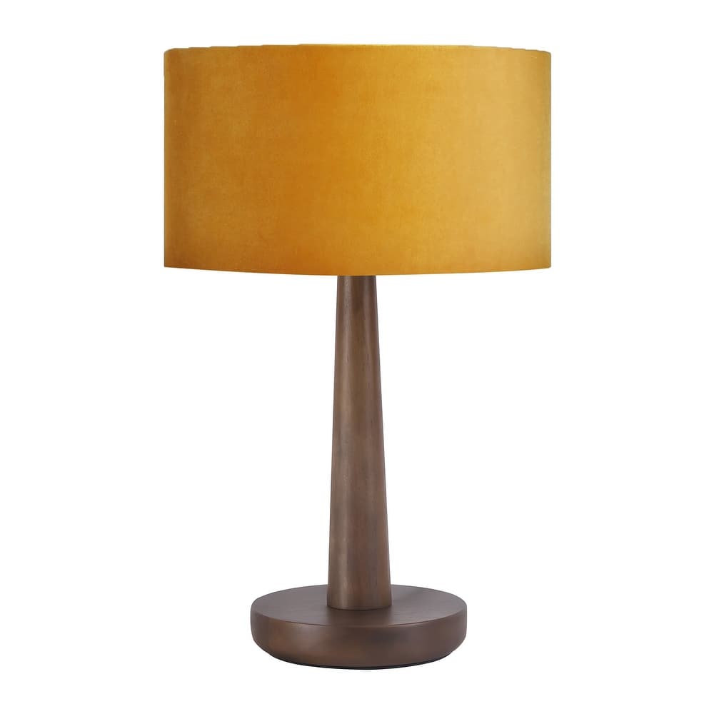 18.5 in. Retro Walnut Wooden Table Lamp with Velvet Shade and Solid Wood Base