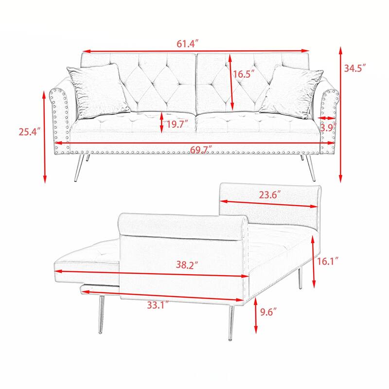Velvet Tufted Back With 3 Pillow