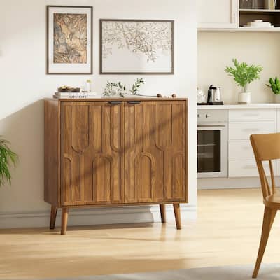 Sideboard Buffet Cabinet with Storage, Farmhouse Buffet Cabinet With Paper Clip Design, Wood Coffee Bar Storage Cabinet