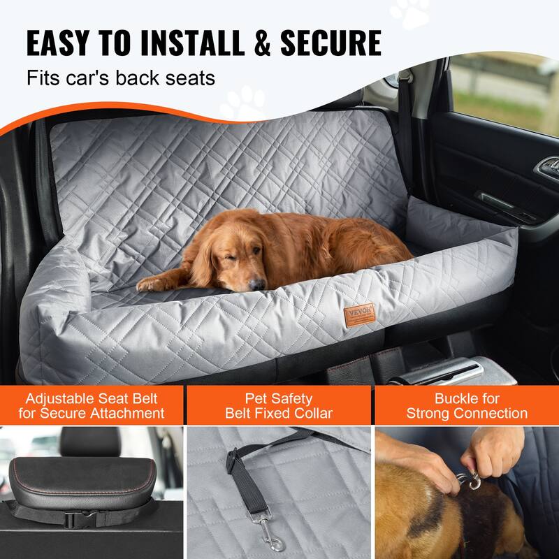 Dog Car Seat, Waterproof Dog Booster Seat for Car, Pet Car Seat with Clip-On Safety Leash, PP Cotton Filling