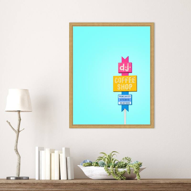 DJ Coffee Shop Sign by Tom Windeknecht Framed Canvas Wall Art Print - Sylvie Bright Gold