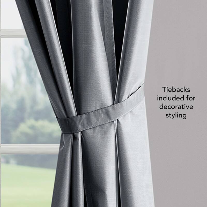 Creative Home Ideas Augusta Faux Silk Blackout with Sheer Overlay Grommet Window Curtain Panel Pair with Tiebacks