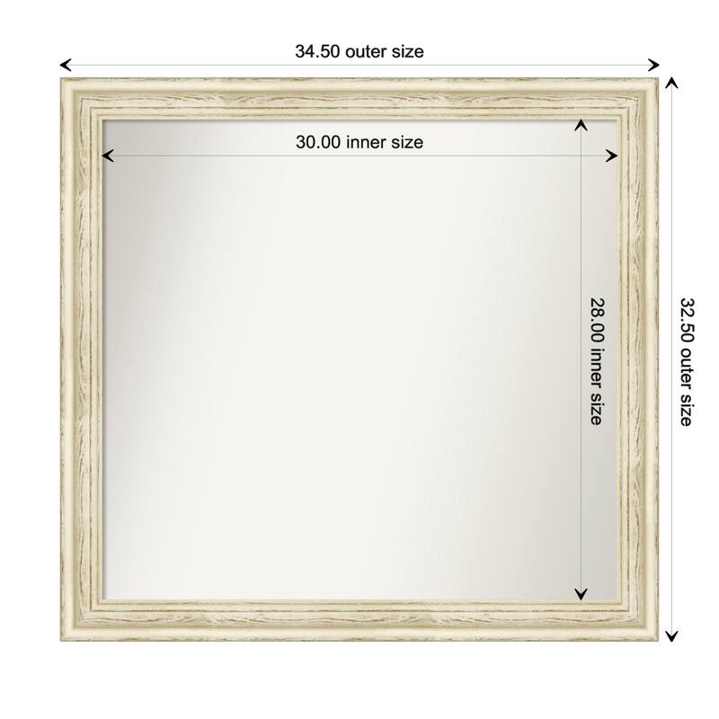 Country White Wash Framed Non-Beveled Custom Wall Mirror, Bathroom Vanity Mirror - Outer Size: 34.5 x 32.5