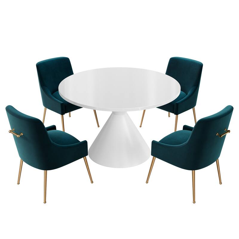 48" Light Luxury White High Gloss Large Countertop Dining Table with Velvet Dining Chair Set