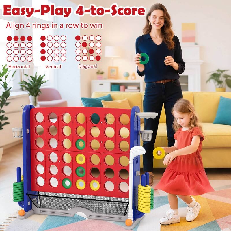 Costway Giant 4-in-a-Row Game Set with Ring-toss, Basketball Hoop, - See Details