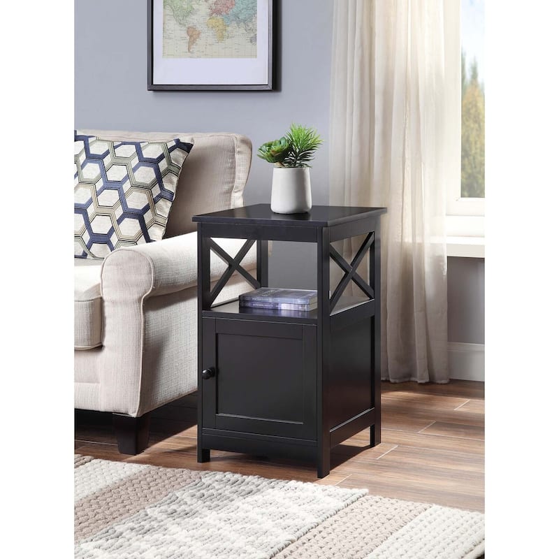 End Table with Storage Cabinet & Shelf - Versatile Living Room Accent Table - Black Finish - Easy Assembly - 26