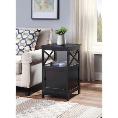 End Table with Storage Cabinet & Shelf - Versatile Living Room Accent Table - Black Finish - Easy Assembly - 26