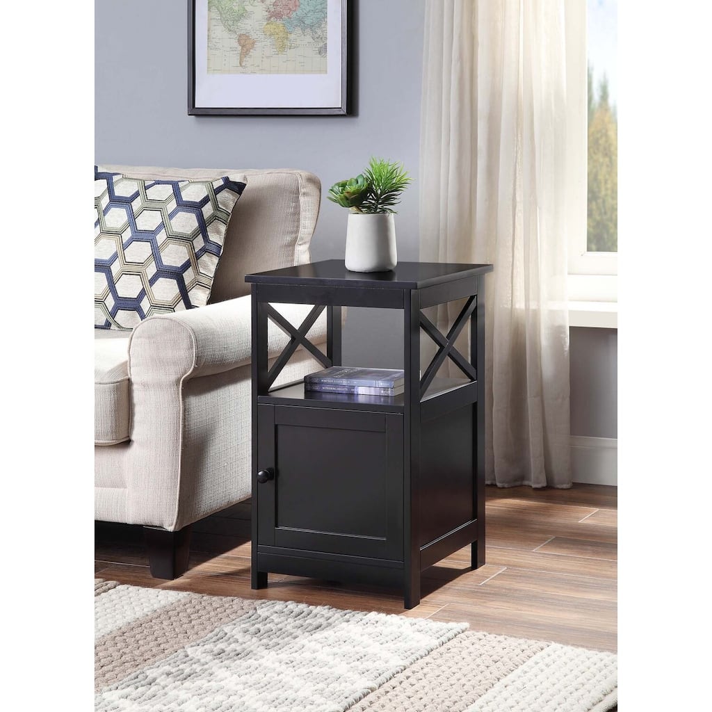 End Table with Storage Cabinet & Shelf - Versatile Living Room Accent Table - Black Finish - Easy Assembly - 26