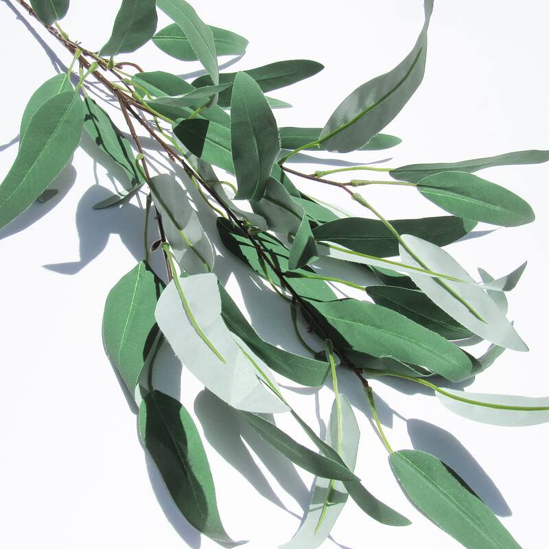 Set of 2 Long Frosted Green Artificial Willow Eucalyptus Leaf Stem Plant Greenery Spray Branch 38in - 38" L x 13" W x 9" DP