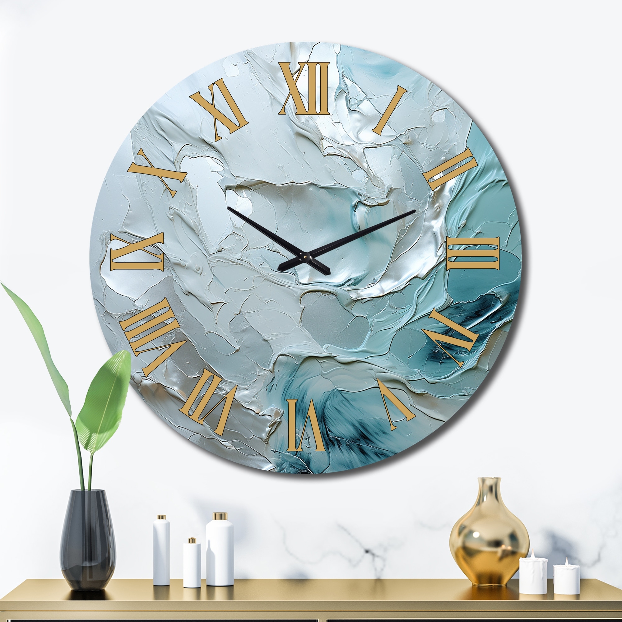 Designart "Silver Shimmer" Abstract Landscape Oversized Wall Clock