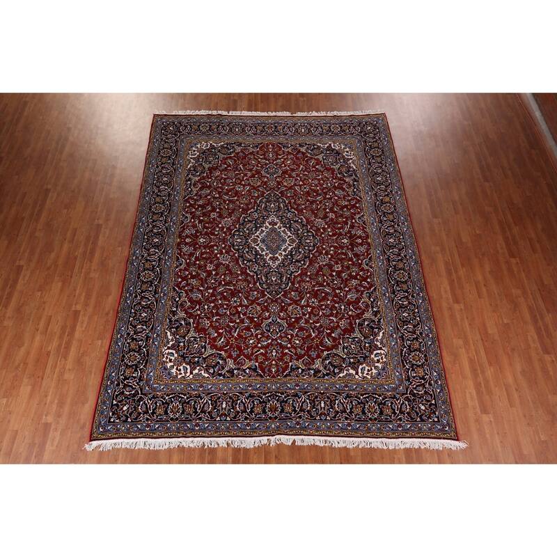 Traditional Red Kashan Turkish Rug Living Room Machine-Made Carpet - 9'7" x 12'7"