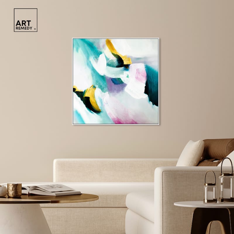 Art Remedy Still Violas Framed Blue Abstract 1 Piece Canvas Wall Art