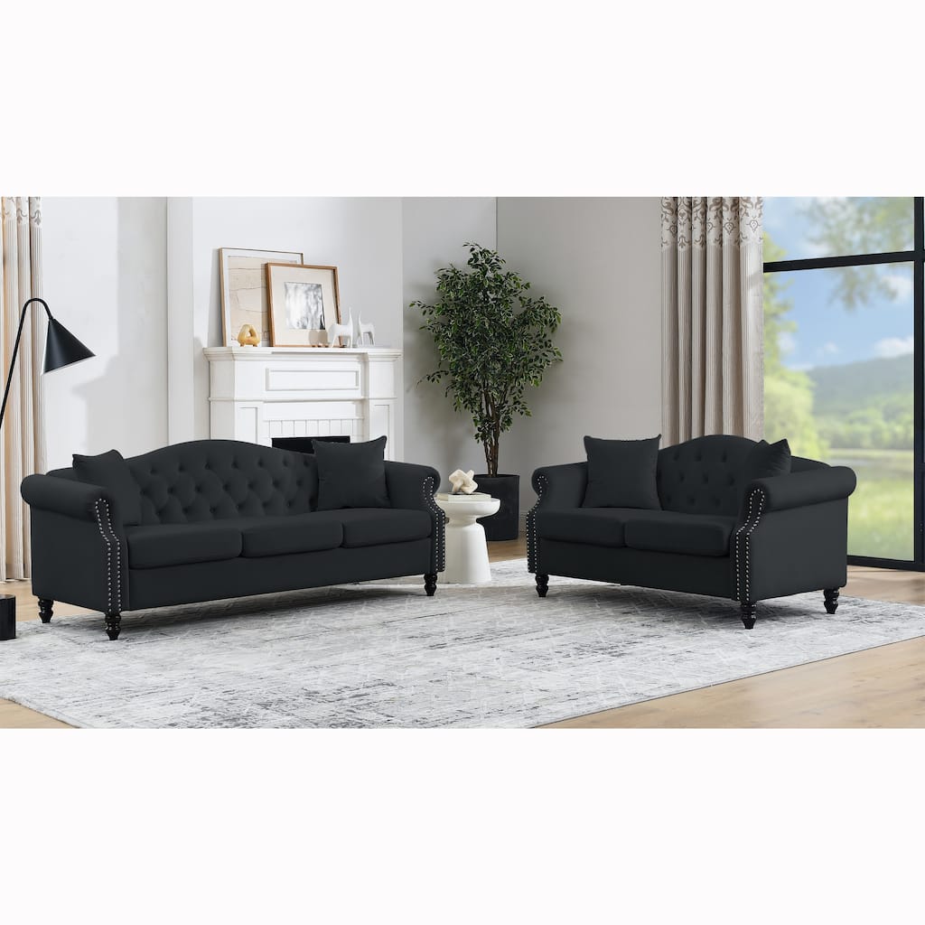 2-Piece Chesterfield Velvet Sofa Set (3+2) with Tufted Back & Nailhead Trim