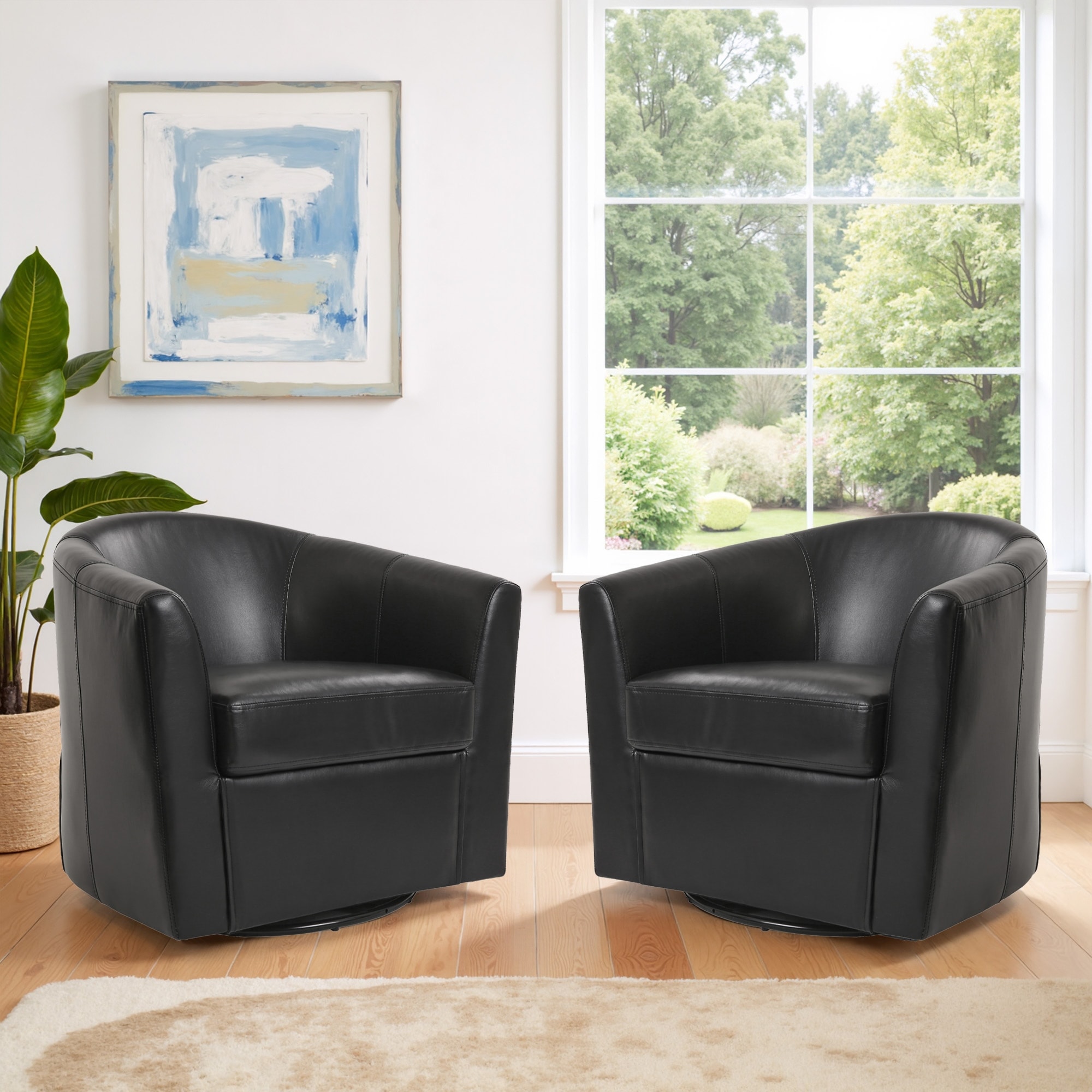 2 Set Barrel Chair PU Leather Swivel Accent Chairs for Living Room