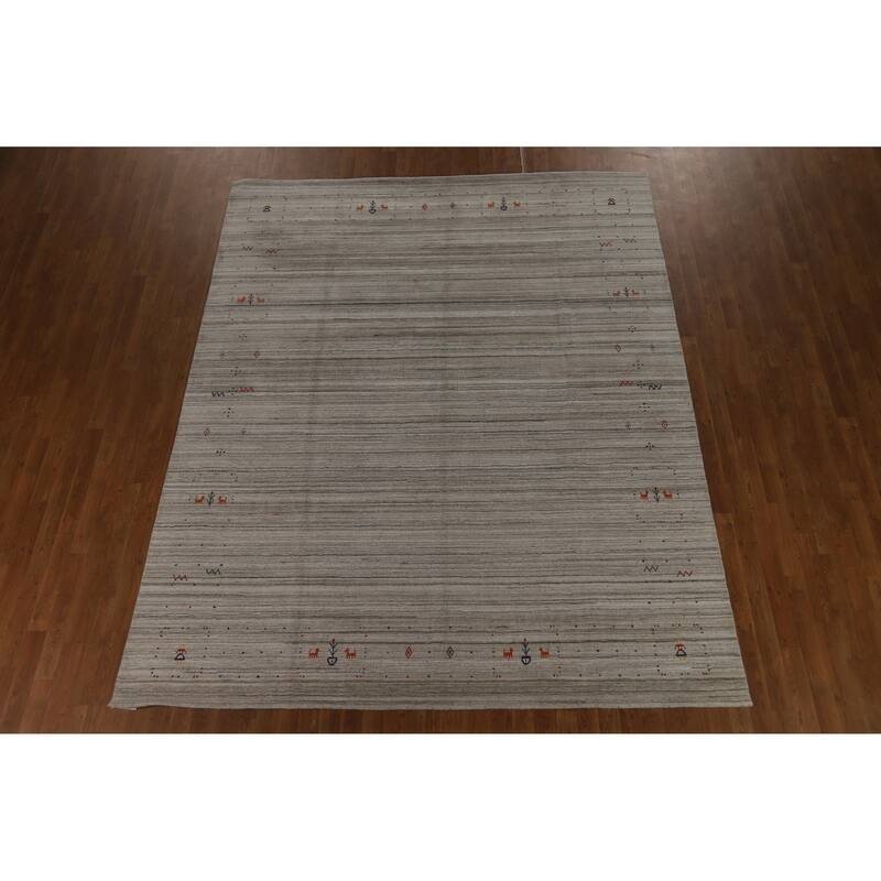 Hand Knotted Oriental 100% Wool Carpet Tribal Tribal Greys & Charcoal Gabbeh Area Rug - 10' 1'' X 8' 1''