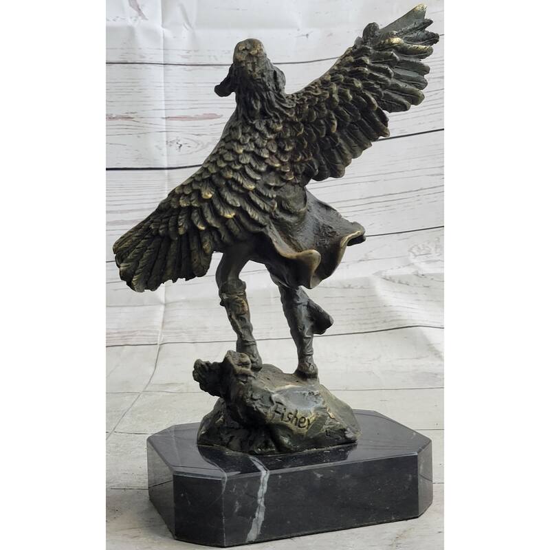 Native American Indian Eagle Dancer Shaman Medicine Man Bronze Sculpture Statue Marble Base