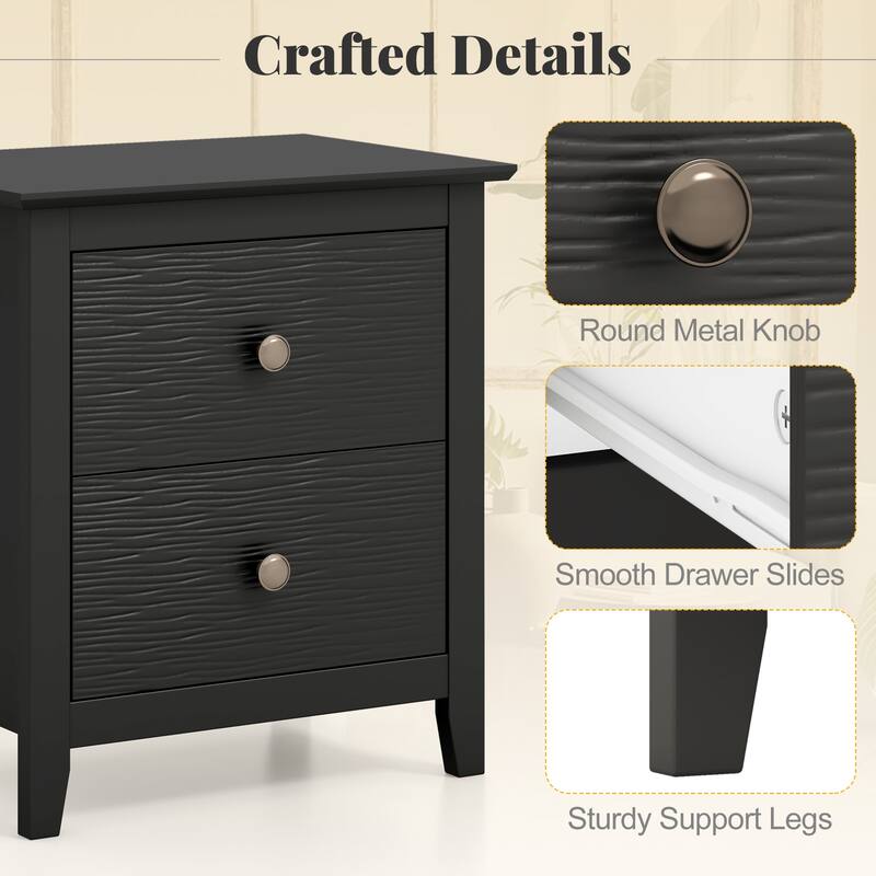Gymax 2PCS Modern Nightstand w/ Storage 2 Drawers & Support Legs for