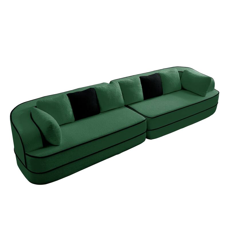 135" Two-Tone Sofa Teddy Fabric Sofa, Boneless Couch with Sponge Cushions, Stylish Sectional Sofa with Pillows for Living Room