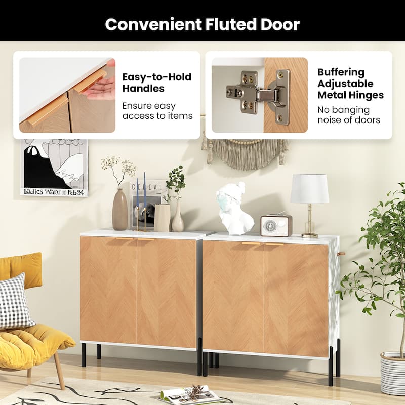 Gymax 2PCS 2-Door Buffet Cabinet Sideboard Cabinet w/ Shelf Metal
