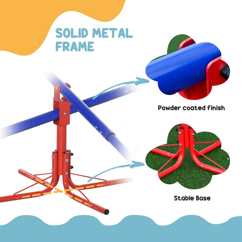 Kids Seesaw Swivel Teeter Totter with 360° Spinning, 4 Seater Seesaw Outdoor Playground Equipment for Backyard - Multicolor