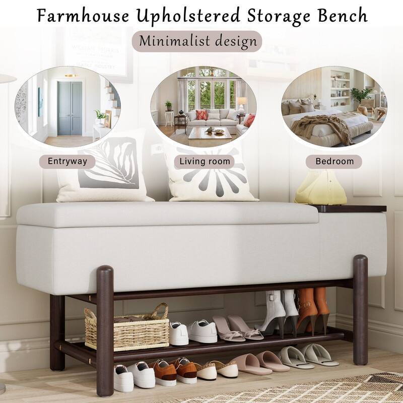Modern 47.2" Upholstered Storage Bench with Hidden Compartment for Entryway and Living Room