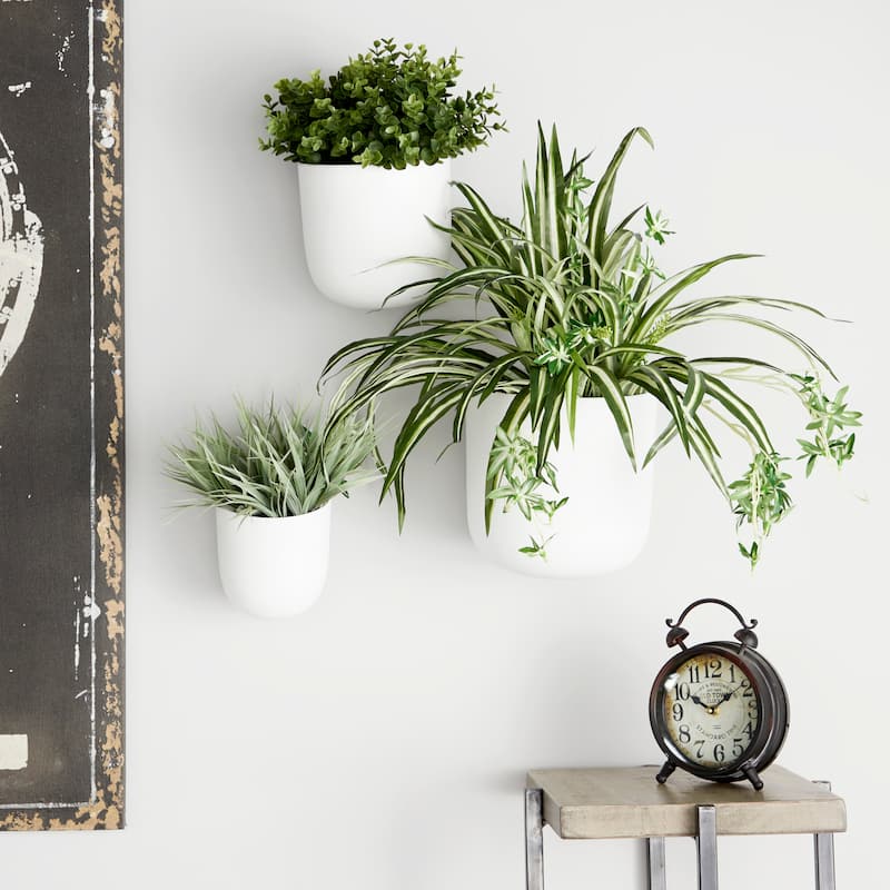 Metal Indoor Outdoor Floating Wall Planter - Set of 3 Gold, Silver, Black, White - Roche River Decor