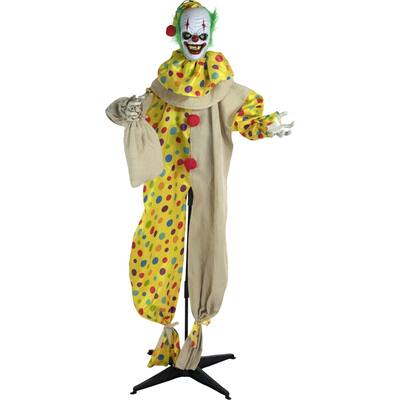 Haunted Hill Farm Life-Size Animatronic Clown, Indoor/Outdoor Halloween Decoration, Flashing Red Eyes, Poseable, Battery