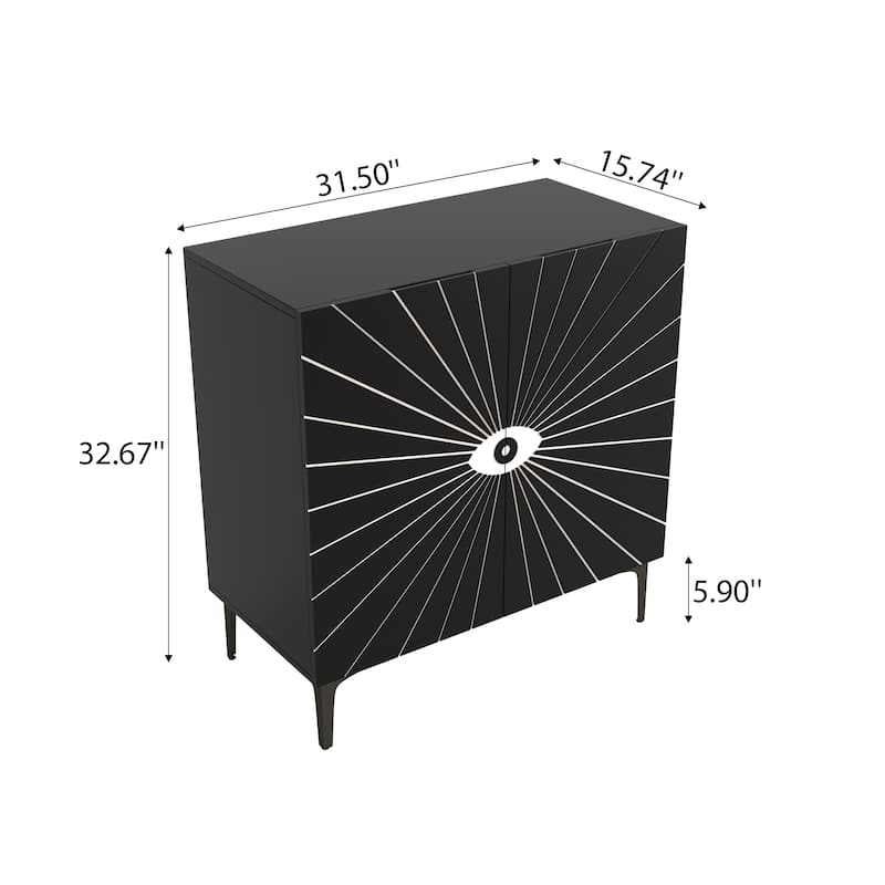 Modern Eye-Pattern Accent Cabinet Buffet, 2-Door Wooden Storage Cabinet Sideboard with Adjustable Shelves