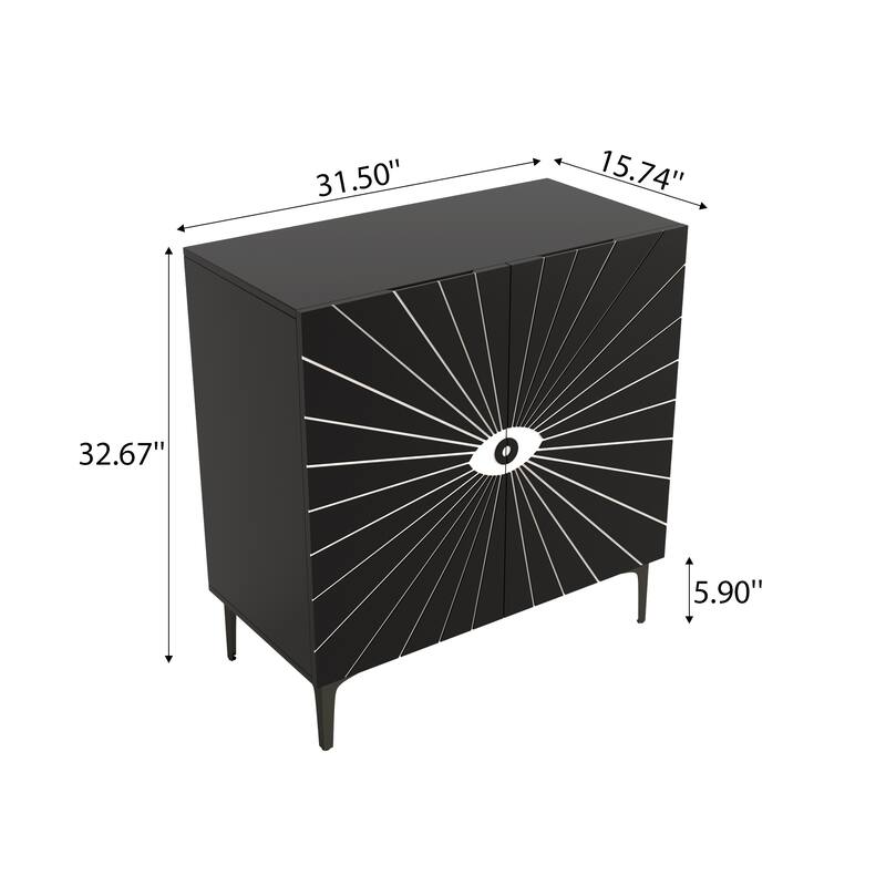 Modern Wooden 2 - Door Storage Accent Cabinet Eye Pattern With Adjustable Shelves