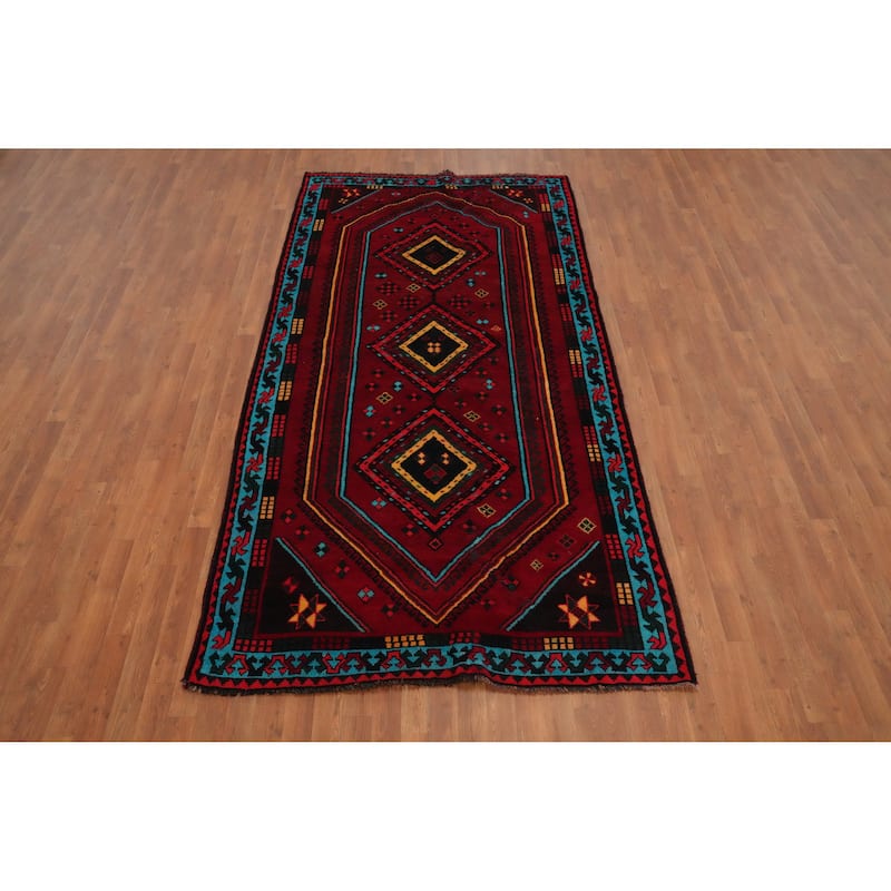 Hand Knotted Oriental 100% Wool Carpet Traditional Tribal Red Shiraz Area Rug - 9' 5'' X 4' 11''