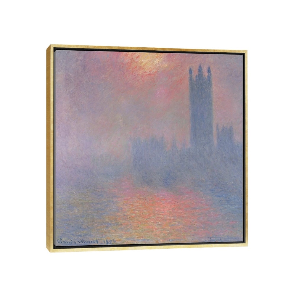 iCanvas "The Houses of Parliament, London, with the sun breaking through the fog, 1904 " by Claude Monet Framed Canvas Print