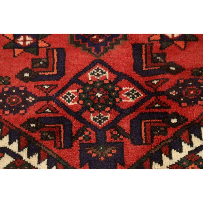 Geometric Hamedan Persian Area Rug Wool Handmade Foyer Carpet - 3'2" x 4'11"