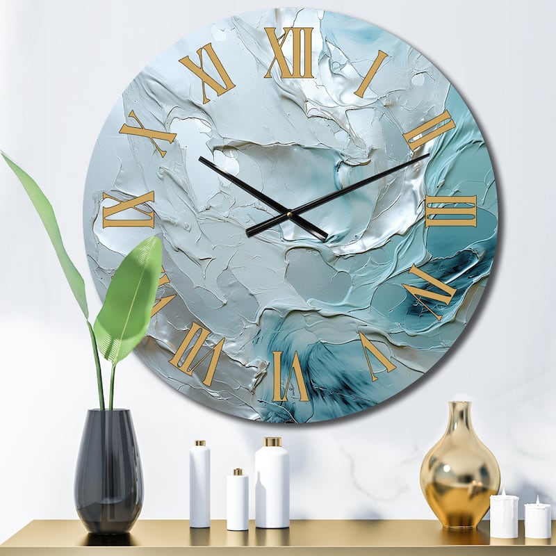 Designart "Silver Shimmer" Abstract Landscape Oversized Wall Clock - 23 In. Wide x 23 In. High