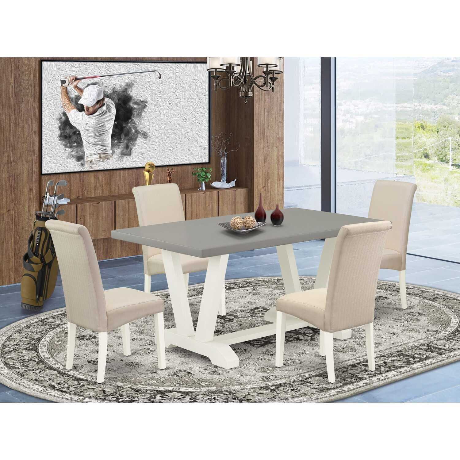 HomeStock 5-Pc Natural Oak Finish Solid Wood Top Dining table with 4 Chairs