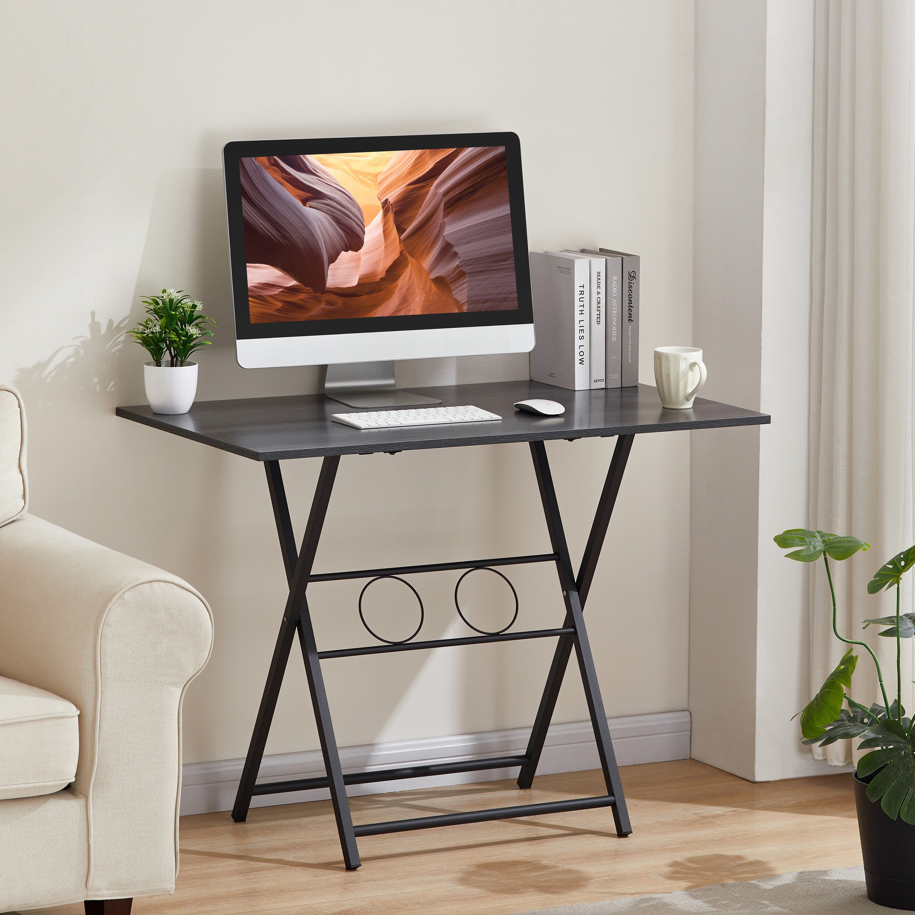Small Foldable Desk for Home Office Space Saving Computer Table and Writing Workstation 39.3 L x 22.8 W x 29.1 H